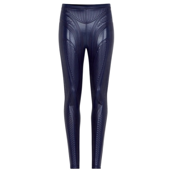 Mugler Shiny Embossed Navy Legging Pant Size 42 - Picture 1 of 11